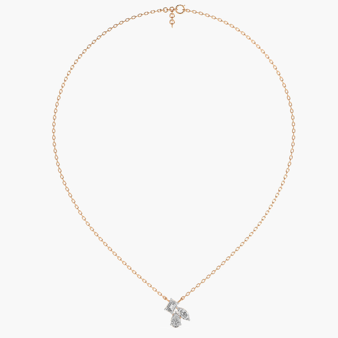 Trio Diamond Pendant(With Chain) - Front View in Rose Gold - Diamond Pendant by Moena