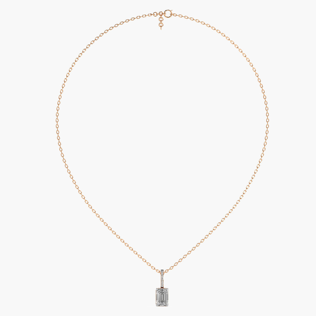 Emerald-Cut Lab-Grown Diamond pendant - Front View in Rose Gold - Emerald Diamond Pendant by Moena