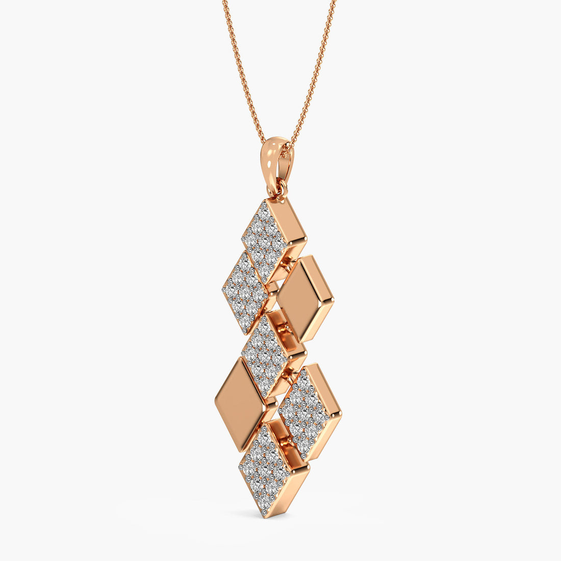Geometric Glam Pendant - 3D View in Rose Gold - Diamond Pendant by Moena