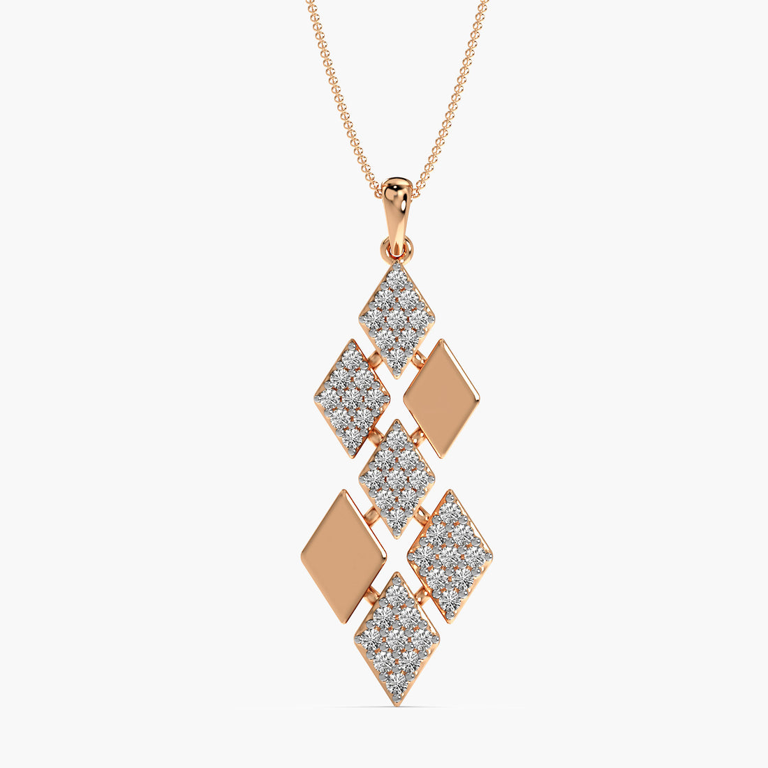 Geometric Glam Pendant - Front View in Rose Gold - Diamond Pendant by Moena