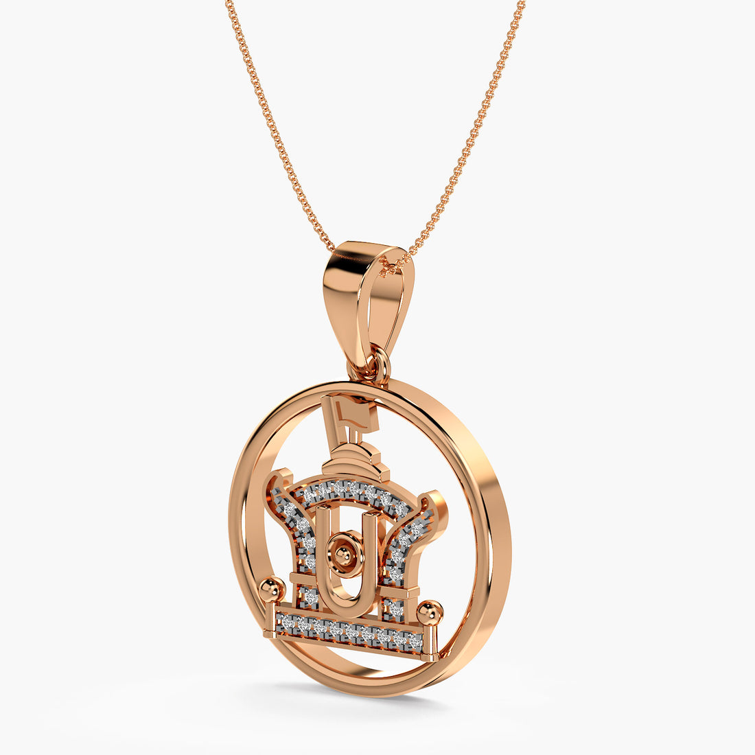 Sacred Temple Lab-Grown Diamond Pendant - 3D View in Rose Gold - Diamond Pendant by Moena