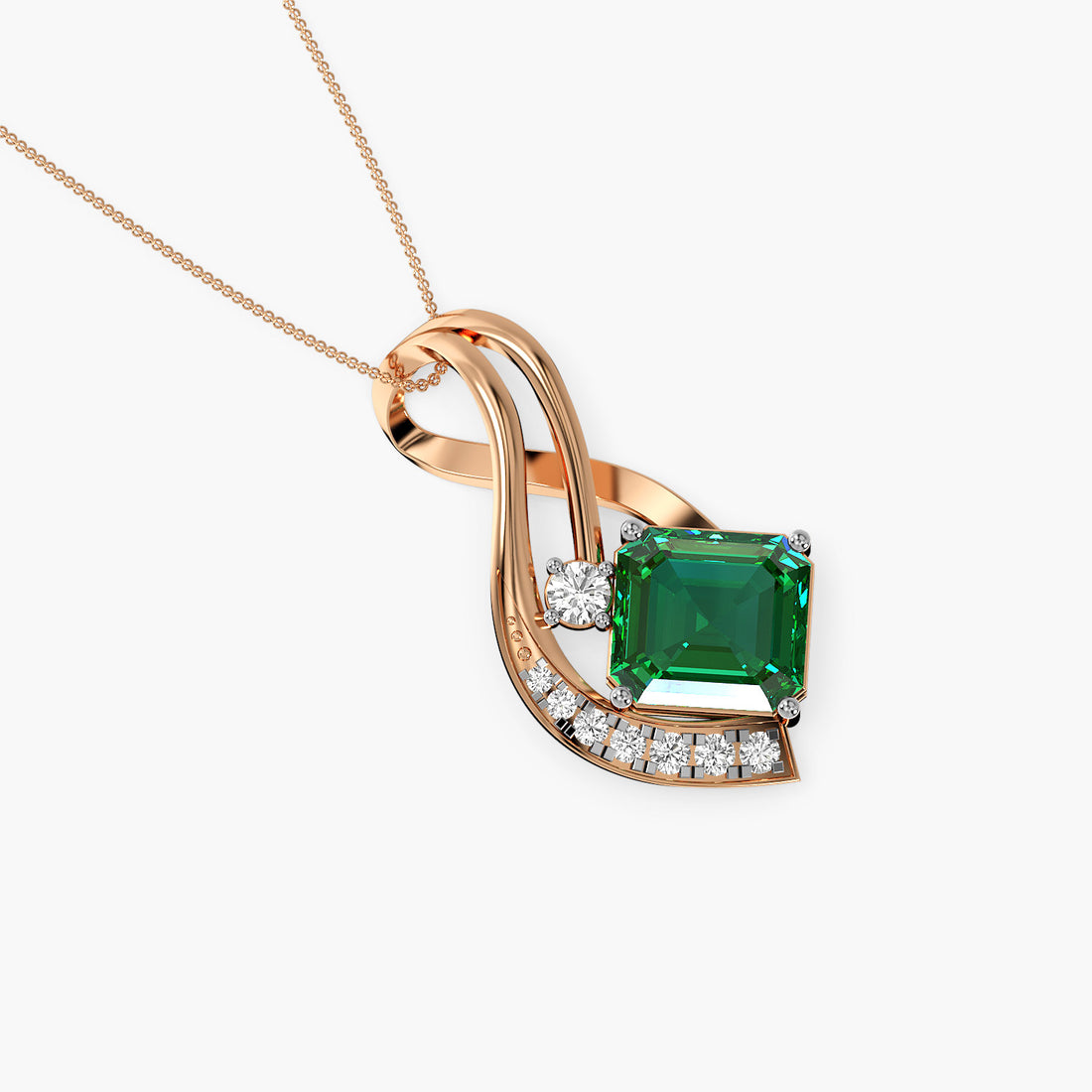 Emerald and Lab-Grown Diamond Pendant - Top View in Rose Gold - Emerald Diamond Pendant by Moena