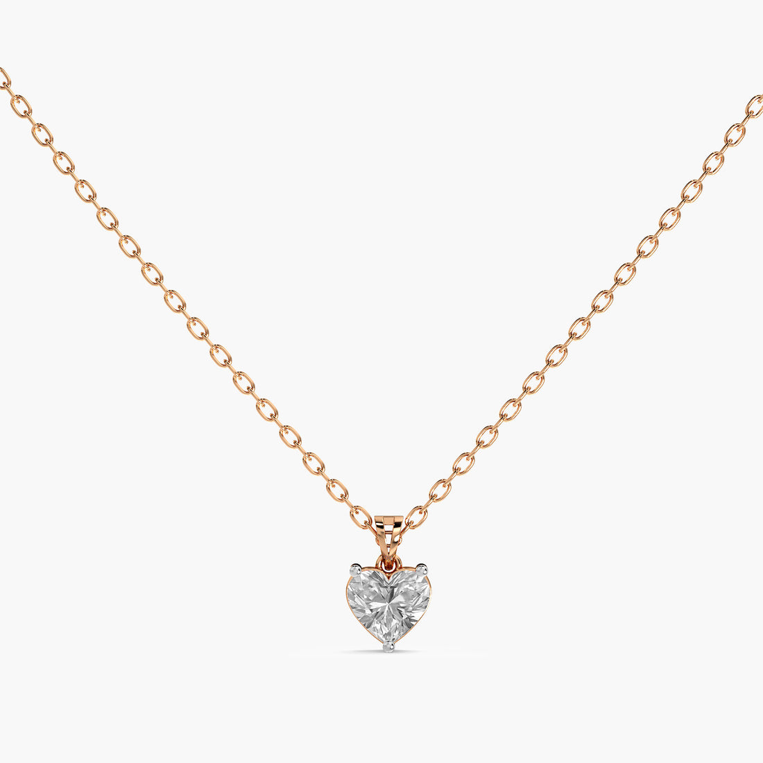Heart-Shaped Lab-Grown Diamond Necklace(With Chain) - Standard View in Rose Gold - Heart Diamond Pendant by Moena