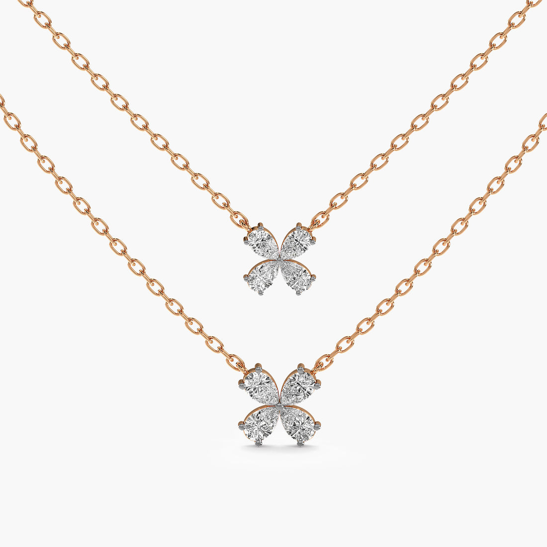 Twin Bloom Necklace (With Chain) - Standard View in Rose Gold - Diamond Pendant by Moena
