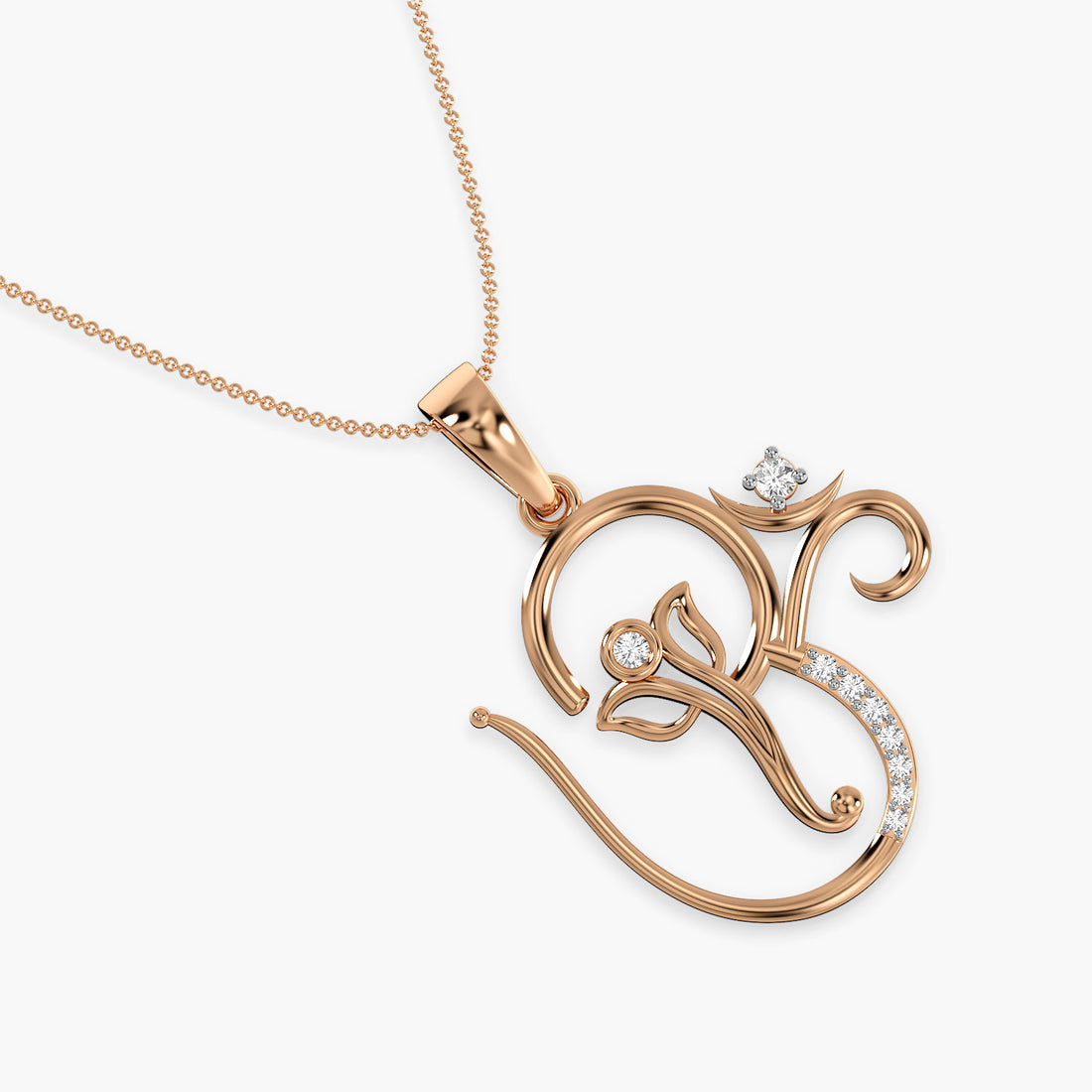 Divine Ganesha Lab-Grown Diamond Pendant - Top View in Rose Gold - Diamond Pendant by Moena