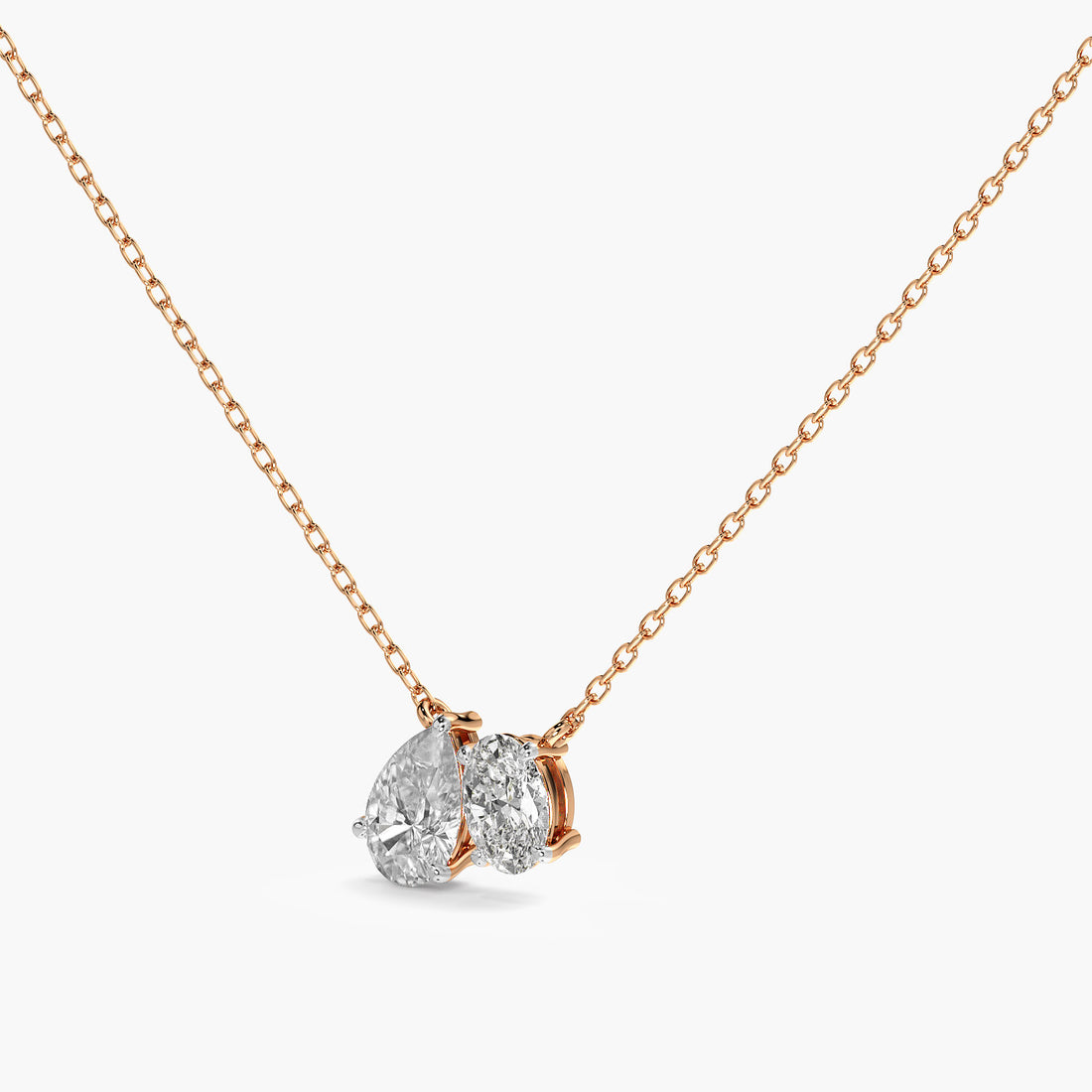 Dual-Stone Lab-Grown Diamond Necklace(With Chain) - 3D View in Rose Gold - Diamond Pendant by Moena
