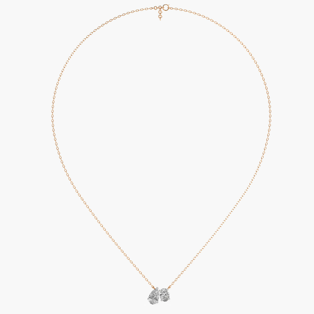 Dual-Stone Lab-Grown Diamond Necklace(With Chain) - Front View in Rose Gold - Diamond Pendant by Moena