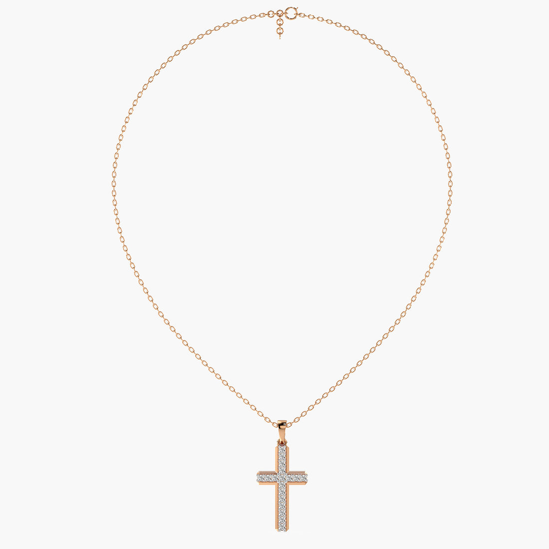 Faithful Glow Lab-Grown Diamond Cross Pendant (With Chain) - Full View in Rose Gold - Diamond Pendant by Moena