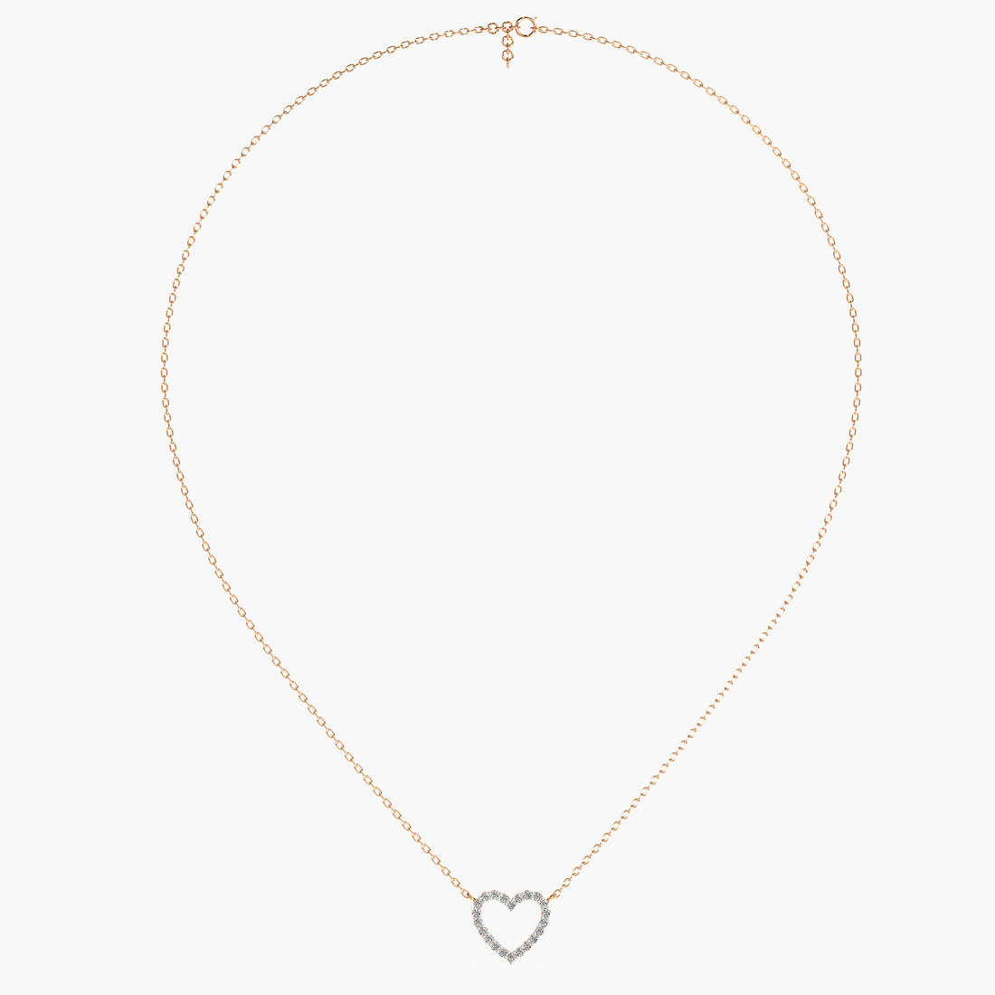 Open Heart Lab-Grown Diamond Necklace(With Chain) - Front View in Rose Gold - Heart Diamond Pendant by Moena