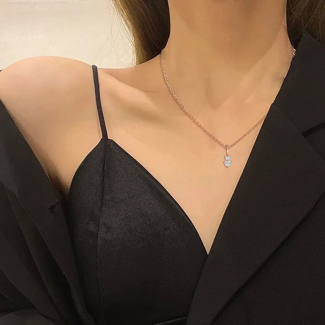Heartline Pendant - Model View in Rose Gold - Diamond Pendant by Moena
