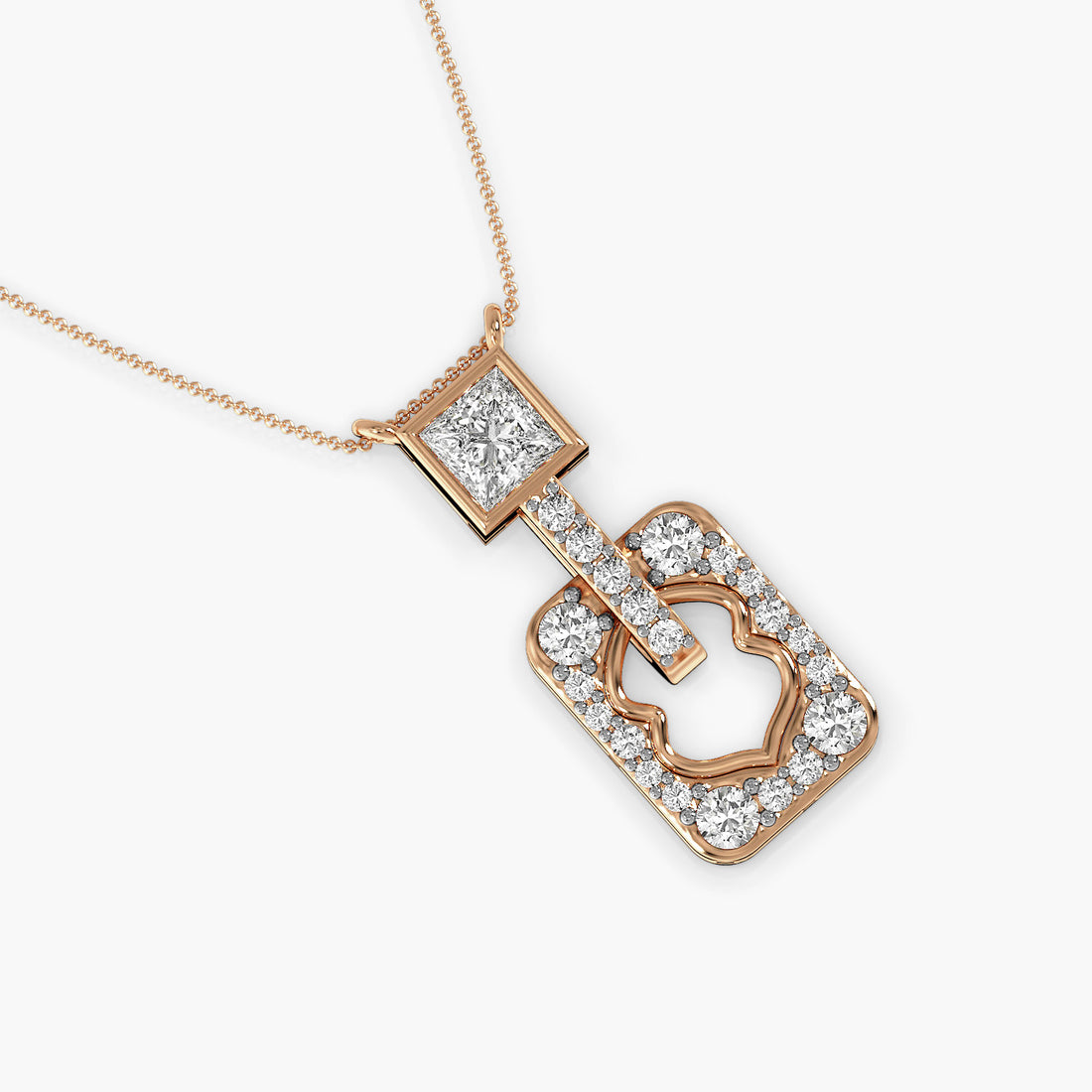 Regal Frame Pendant - Top View in Rose Gold - Diamond Pendant by Moena