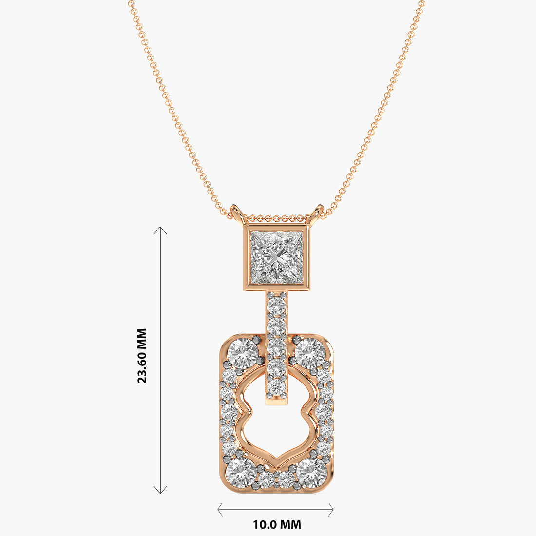Regal Frame Pendant - Front View in Rose Gold - Diamond Pendant by Moena