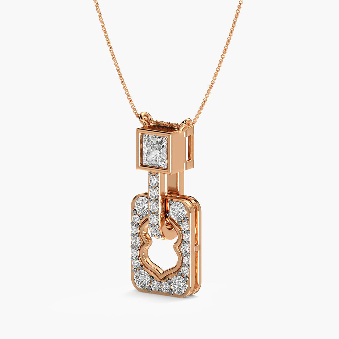 Regal Frame Pendant - Front View in Rose Gold - Diamond Pendant by Moena