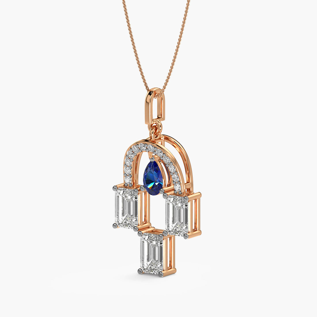 Royal Arch Pendant - 3D View in Rose Gold - Diamond Pendant by Moena