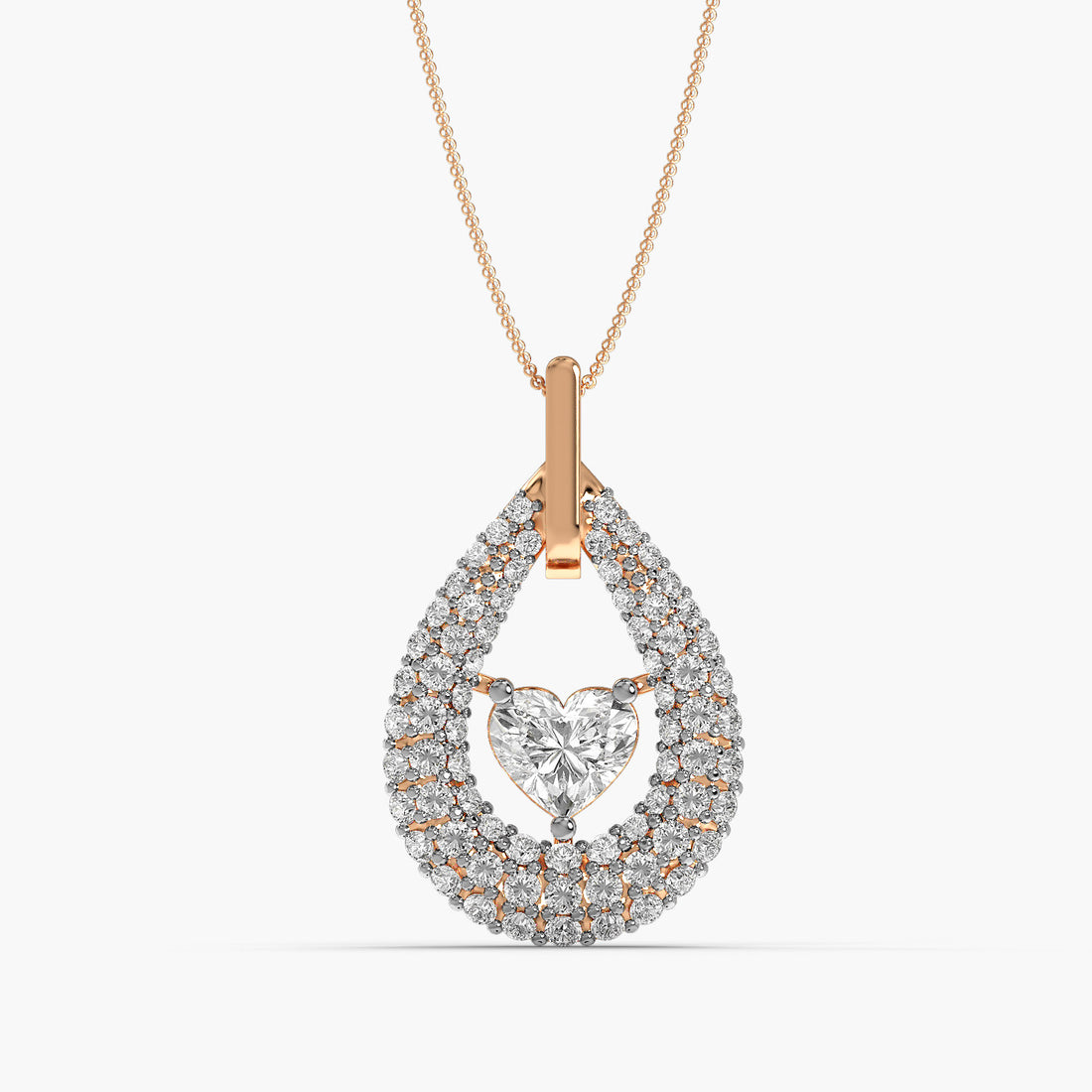 Heart of Elegance Pendant - Front View in Rose Gold - Heart Diamond Pendant by Moena