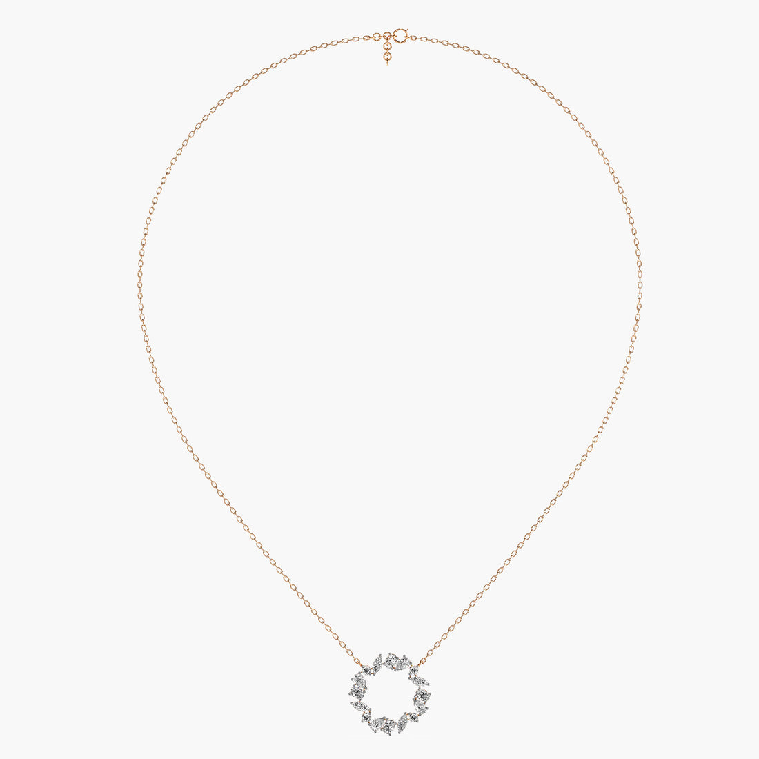 Crystal Halo Pendant (With Chain) - Front View in Rose Gold - Diamond Pendant by Moena