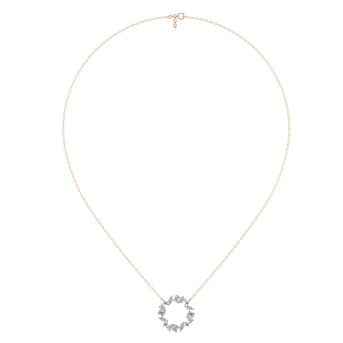 Crystal Halo Pendant (With Chain) - Front View in Rose Gold - Diamond Pendant by Moena
