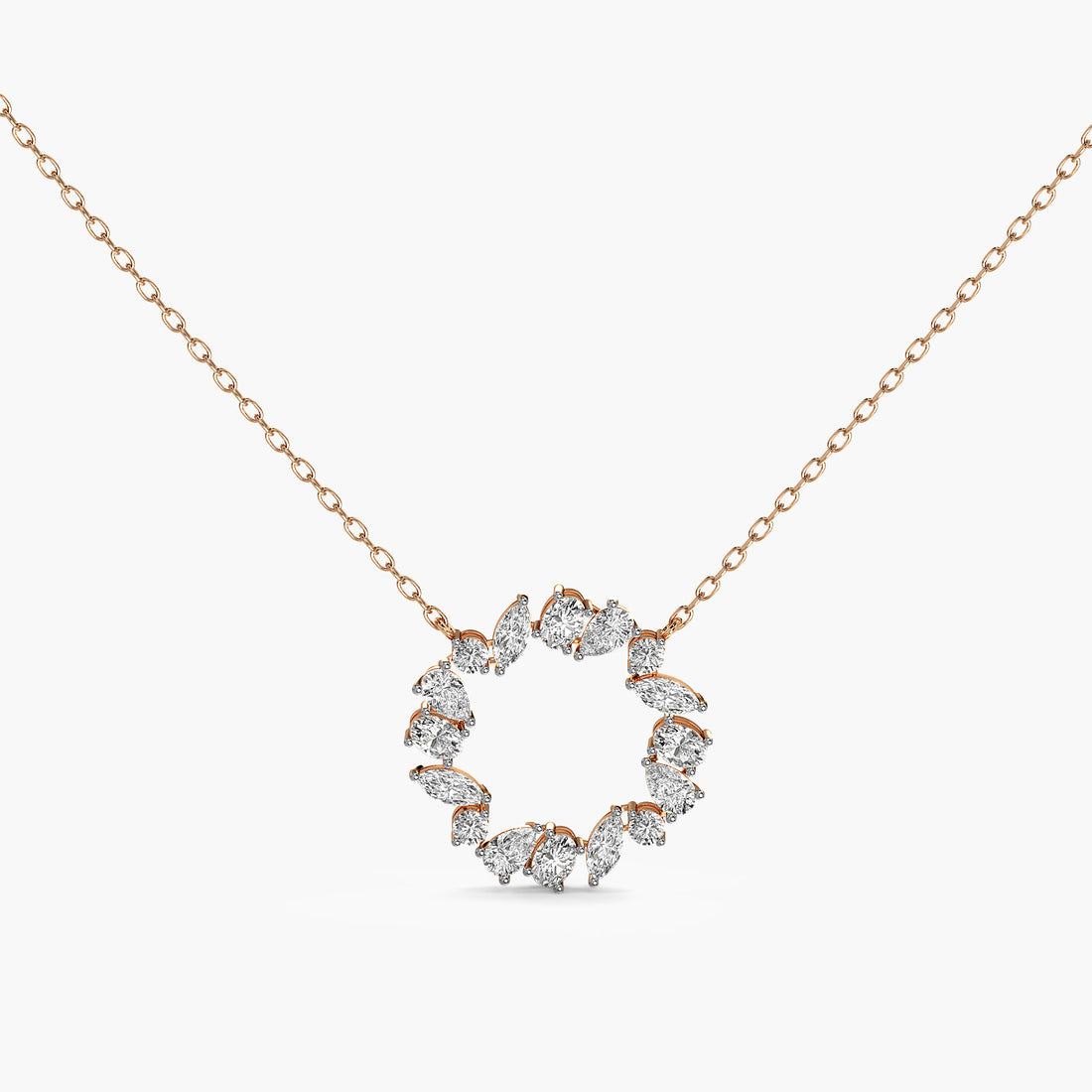 Crystal Halo Pendant (With Chain) - Standard View in Rose Gold - Diamond Pendant by Moena