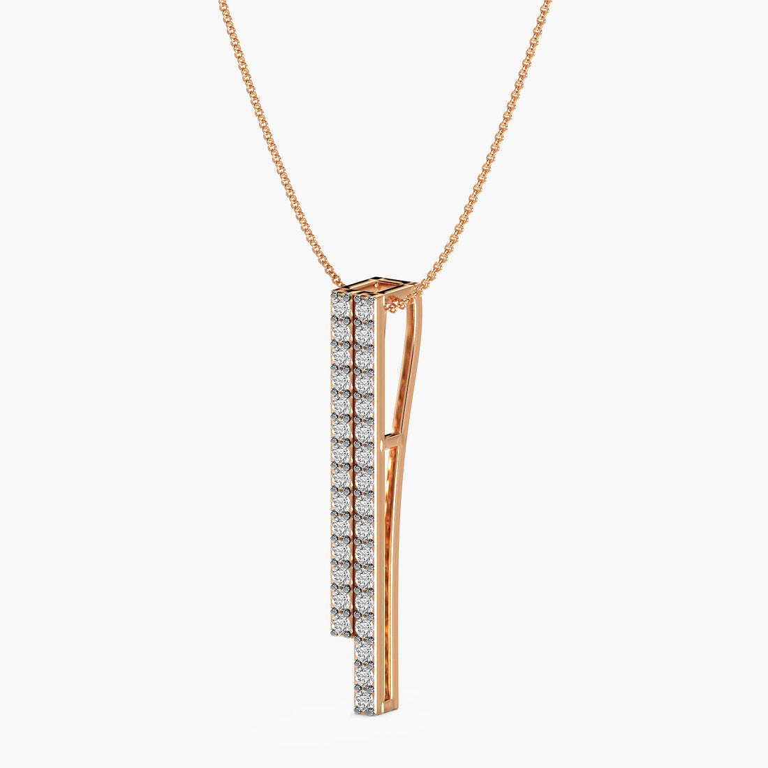 Sleek Diamond Bar Pendant - 3D View in Rose Gold - Diamond Pendant by Moena