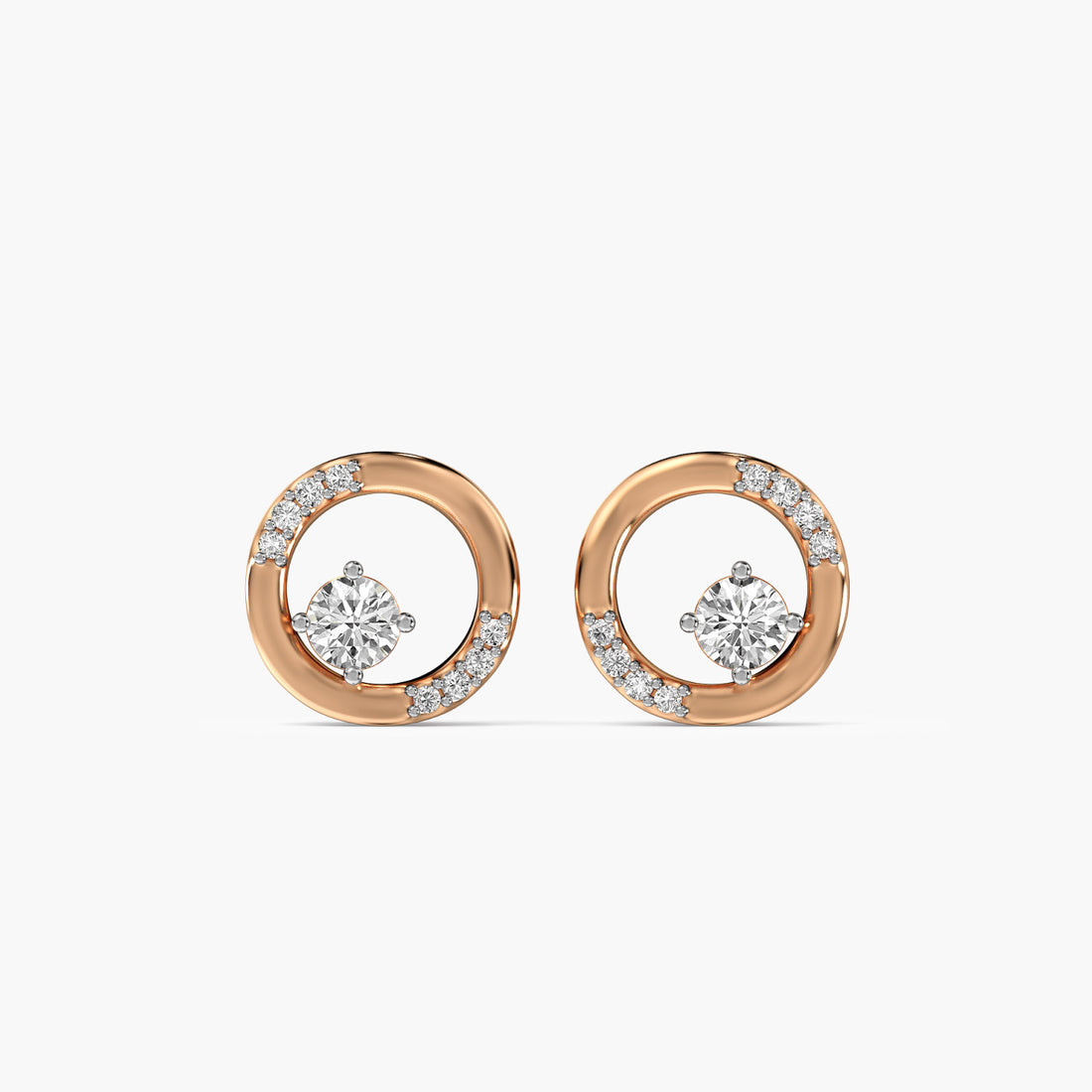 Halo Twist Studs - Front View in Rose Gold - Diamond Stud by Moena