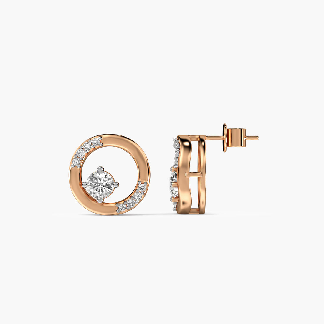 Halo Twist Studs - Side View in Rose Gold - Diamond Stud by Moena