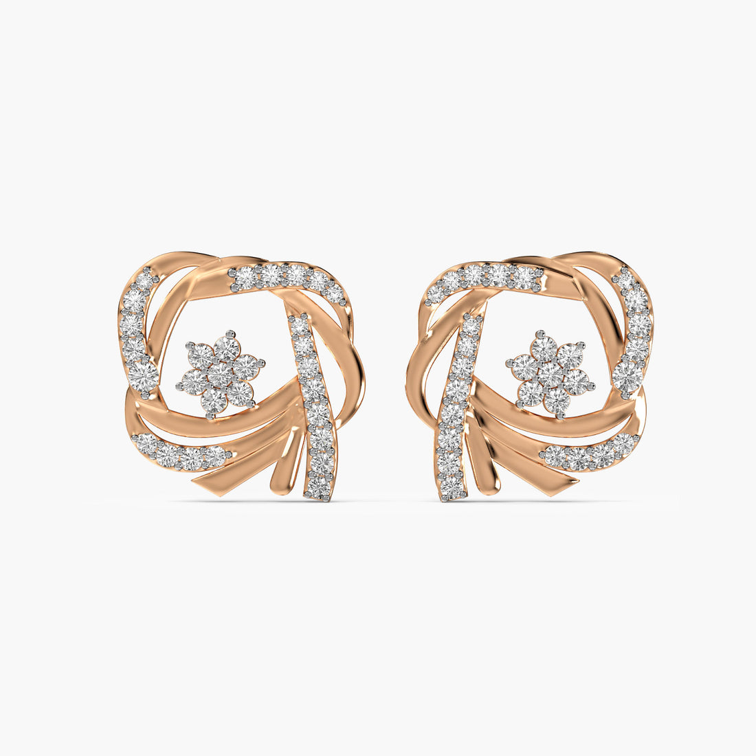 Bloom Knot Studs - Front View in Rose Gold - Diamond Stud by Moena