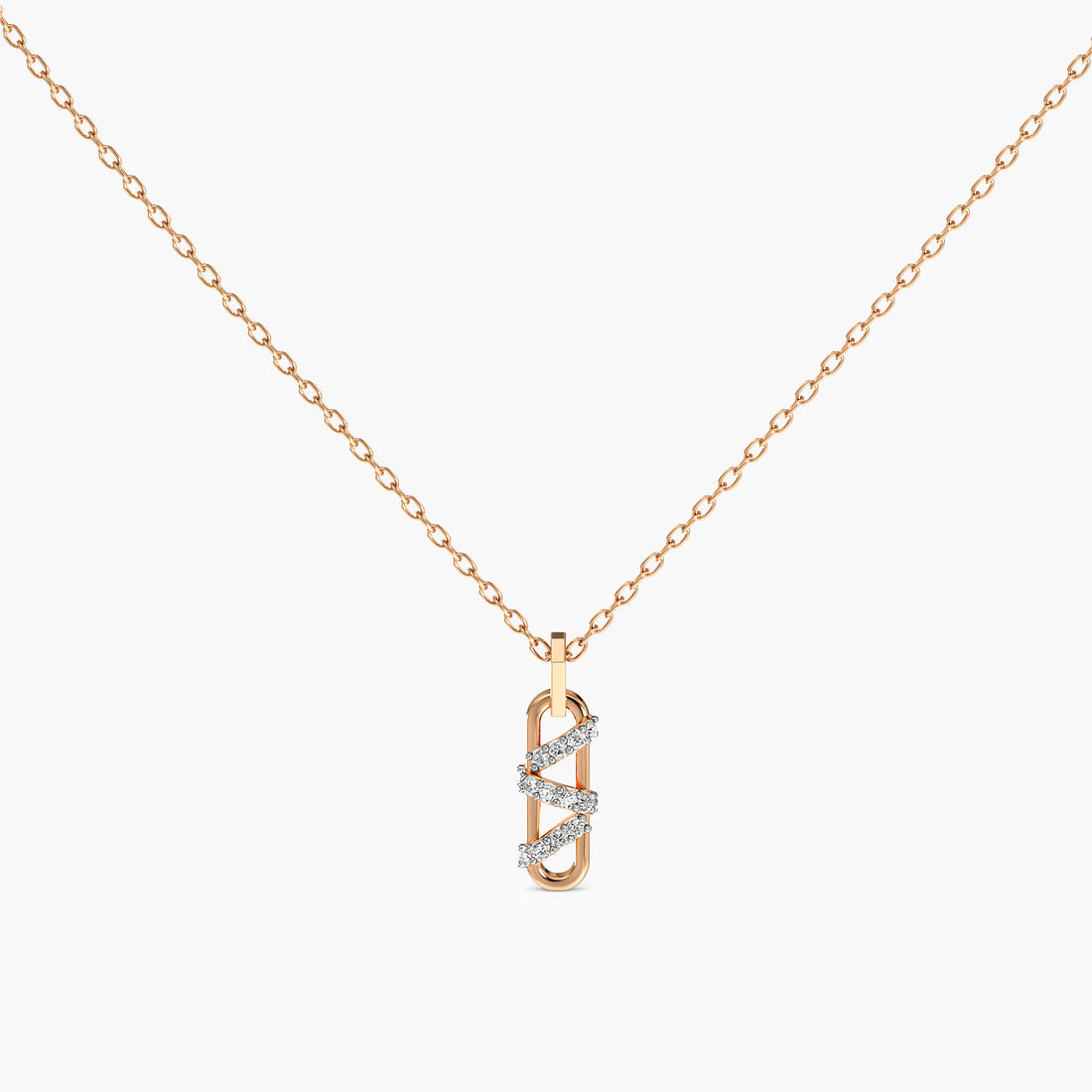 Criss-Cross Link Pendant - Standard View in Rose Gold - Diamond Pendant by Moena