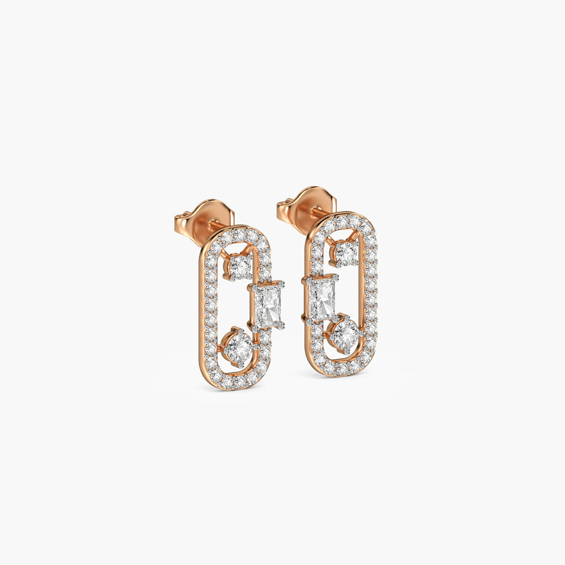 Regal Window Studs - 3D View in Rose Gold - Diamond Stud by Moena