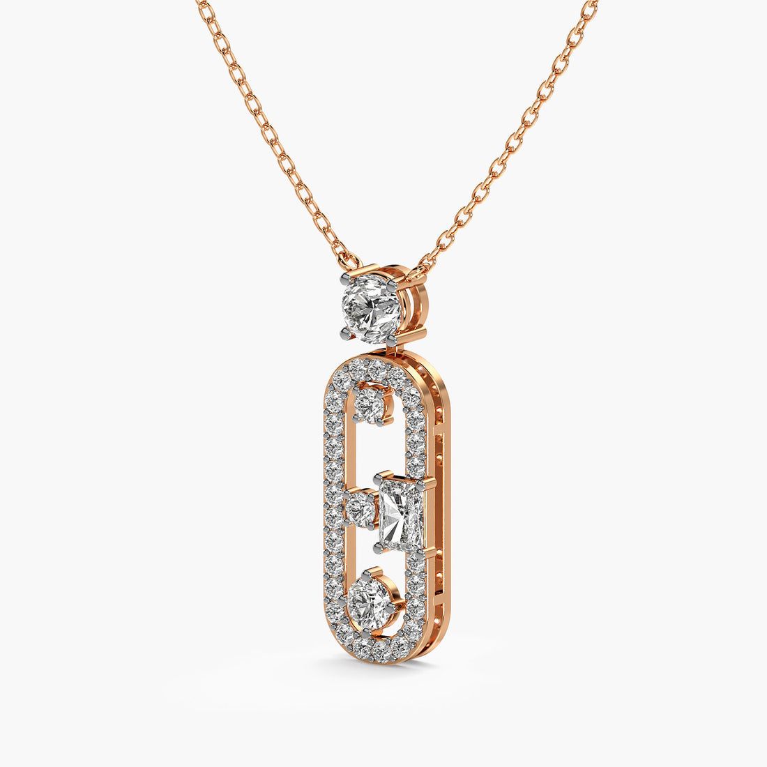 Oval Radiance Pendant(With chain) - 3D View in Rose Gold - Oval Diamond Pendant by Moena