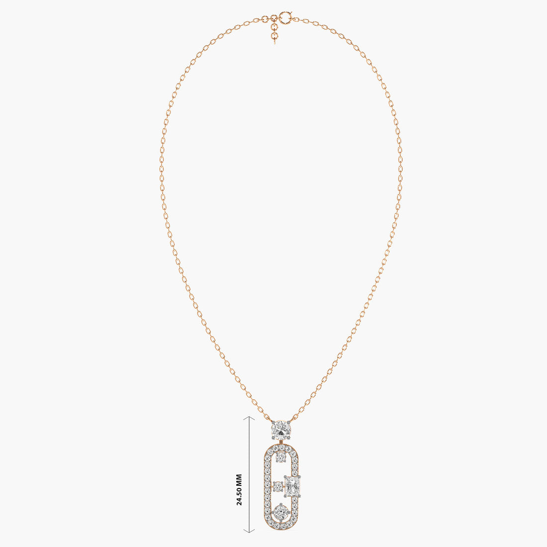 Oval Radiance Pendant(With chain) - Front View in Rose Gold - Oval Diamond Pendant by Moena
