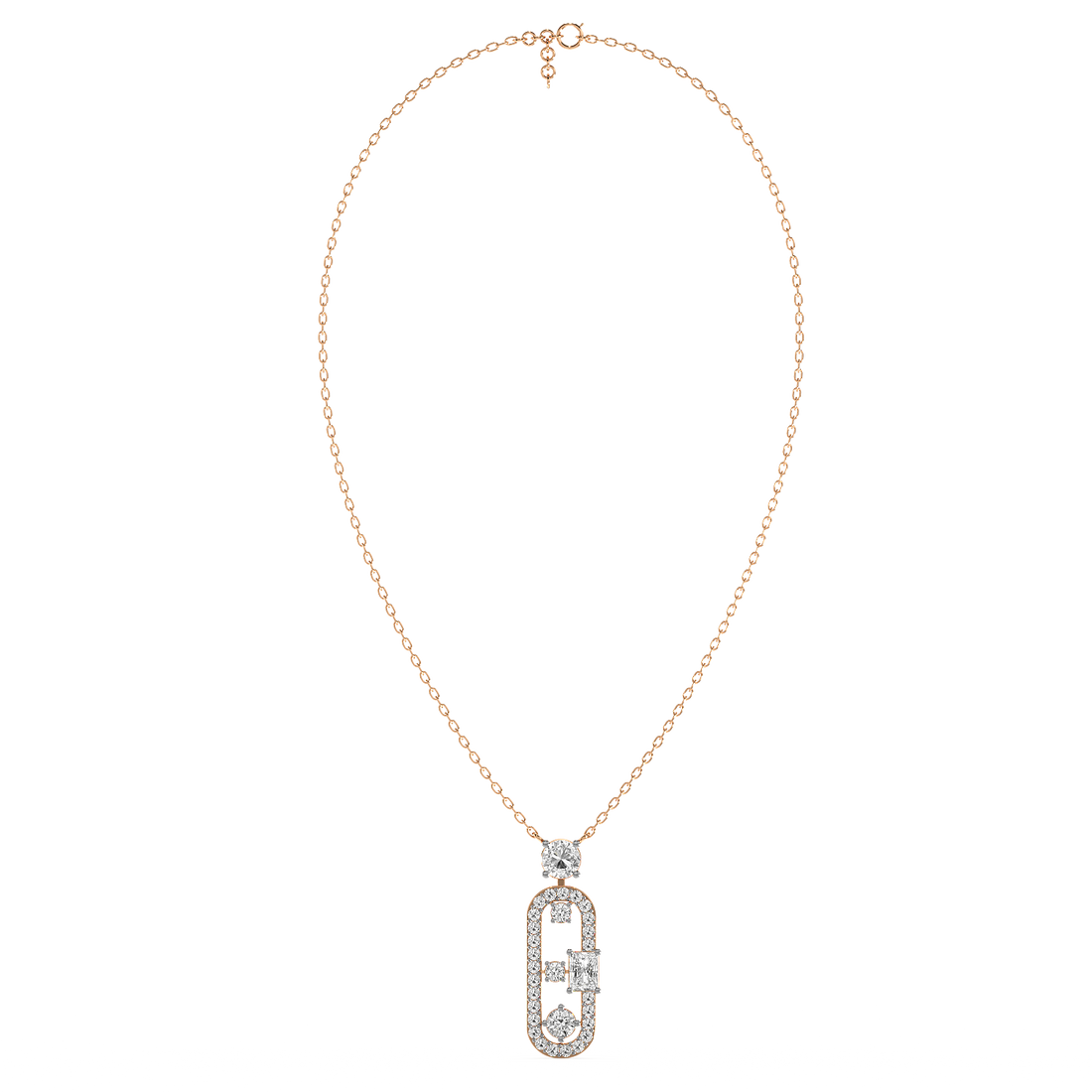Oval Radiance Pendant(With chain) - Front View in Rose Gold - Oval Diamond Pendant by Moena