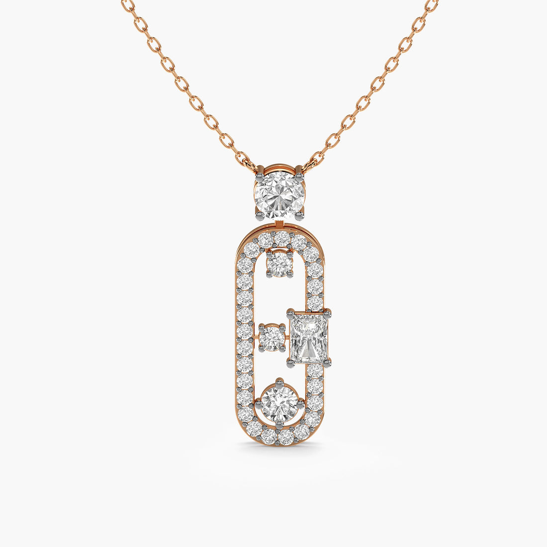 Oval Radiance Pendant(With chain) - Standard View in Rose Gold - Oval Diamond Pendant by Moena