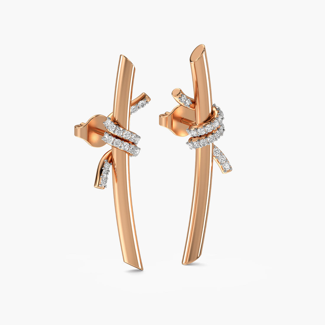 Ribbon Flow Earrings - 3D View in Rose Gold - Diamond Earring by Moena