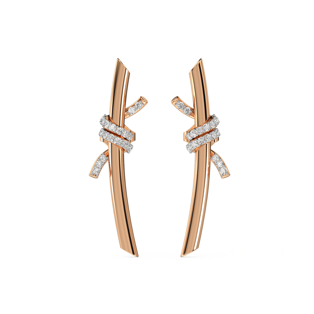 Ribbon Flow Earrings - Front View in Rose Gold - Diamond Earring by Moena