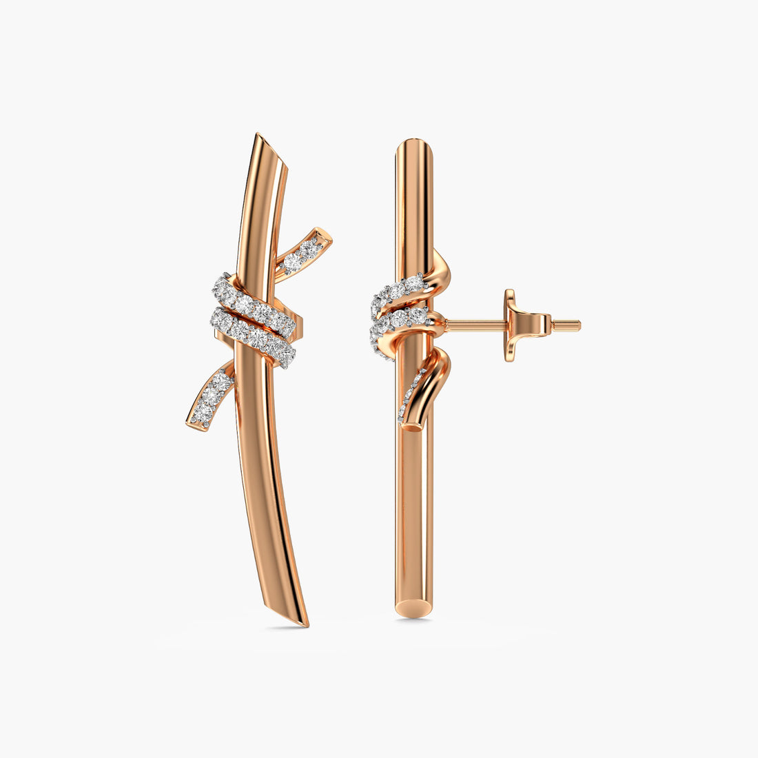 Ribbon Flow Earrings - Side View in Rose Gold - Diamond Earring by Moena