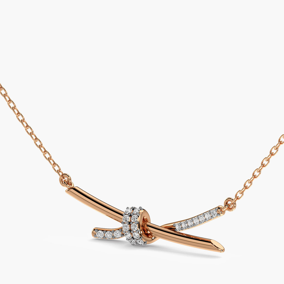 Knotted Grace Necklace (With chain) - 3D View in Rose Gold - Diamond Pendant by Moena