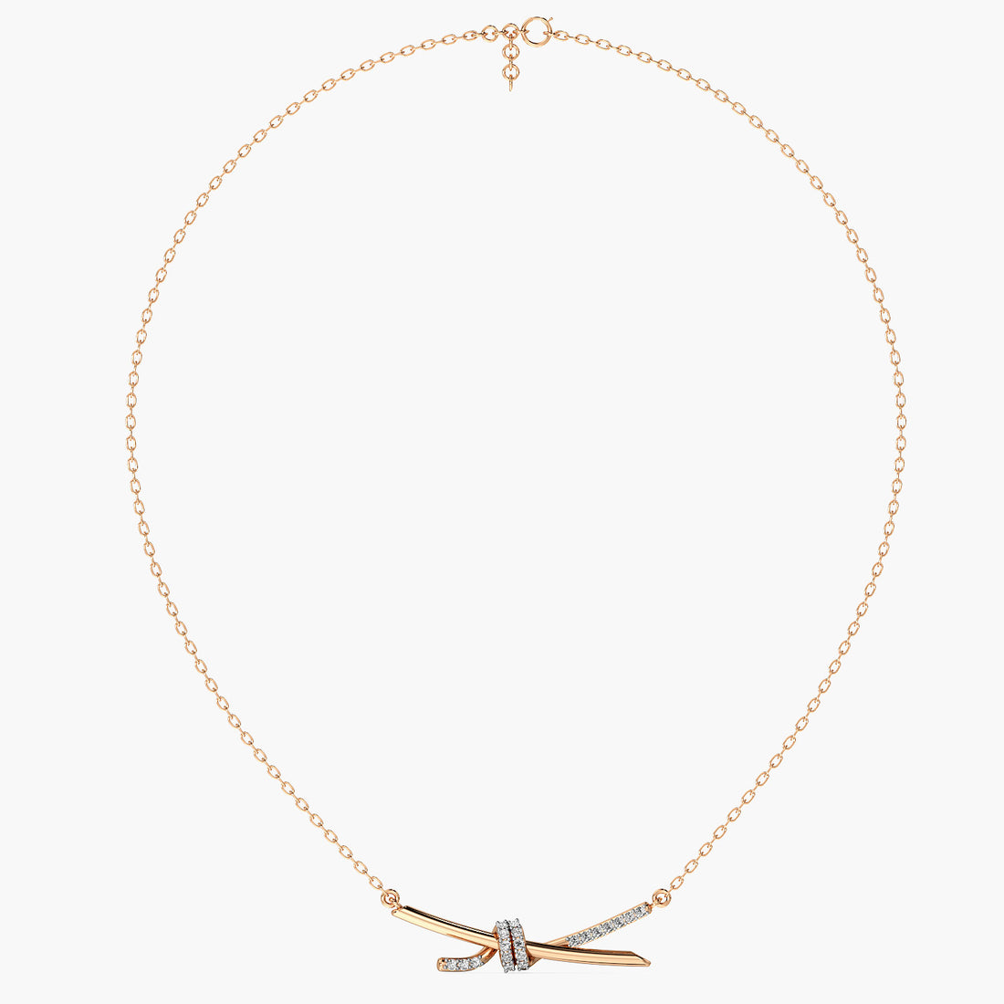 Knotted Grace Necklace (With chain) - Front View in Rose Gold - Diamond Pendant by Moena