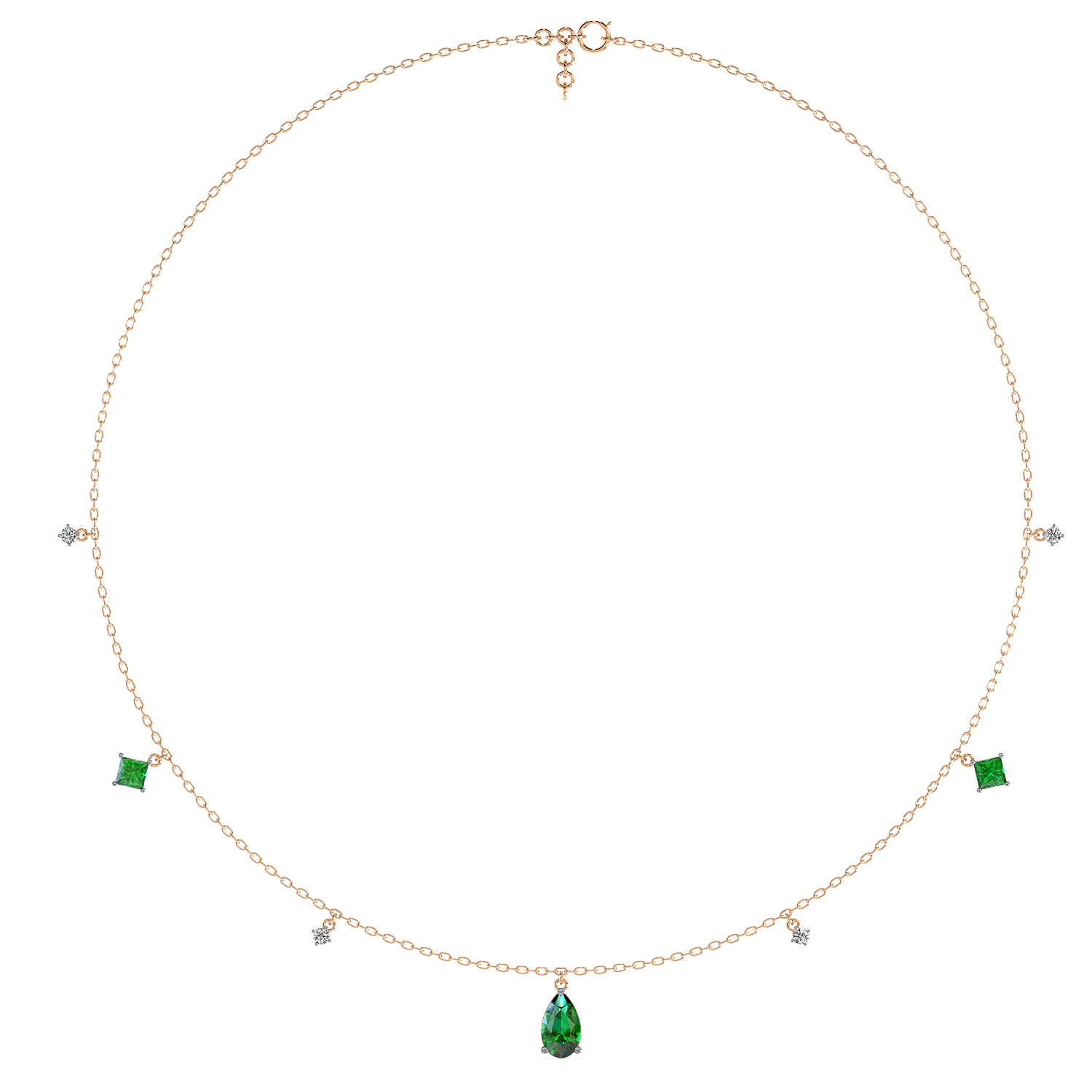 Emerald Charms Necklace (With chain)