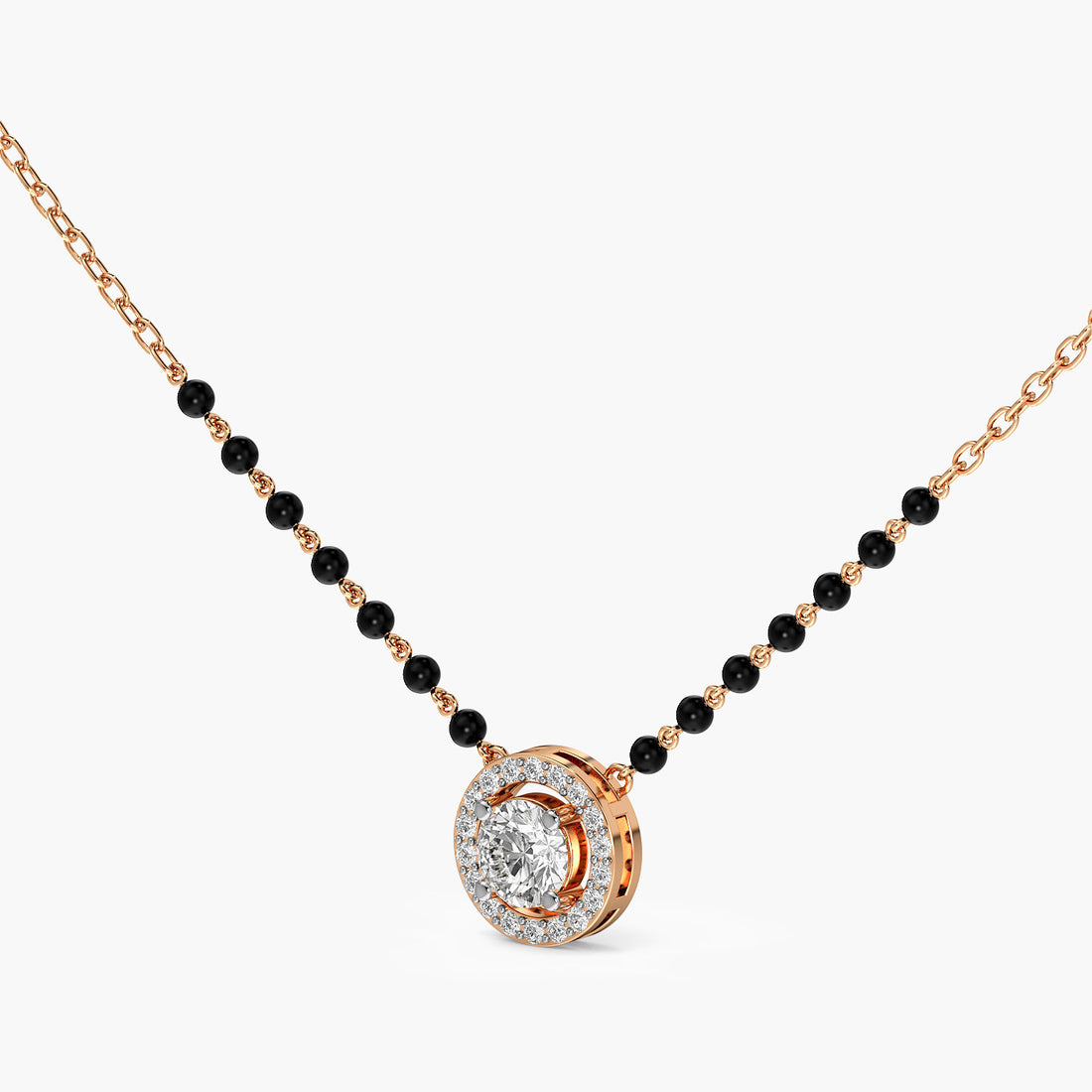 Circle Halo Mangalsutra - 3D View in Rose Gold - Diamond Pendant by Moena