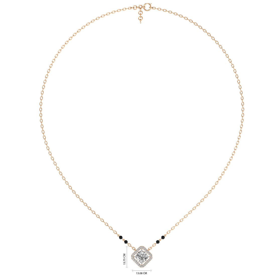 Square Halo Mangalsutra - Full View in Rose Gold - Diamond Pendant by Moena