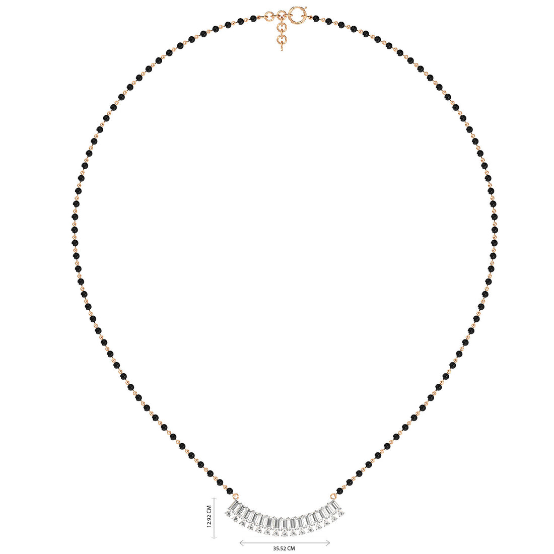 Baguette Fan Mangalsutra - Full View in Rose Gold - Baguette Diamond Pendant by Moena
