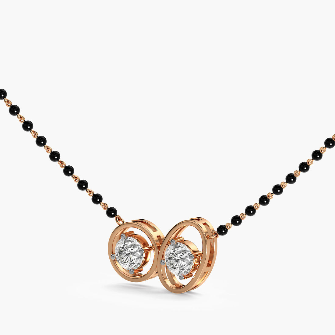 Twin Orbit Mangalsutra - 3D View in Rose Gold - Diamond Pendant by Moena