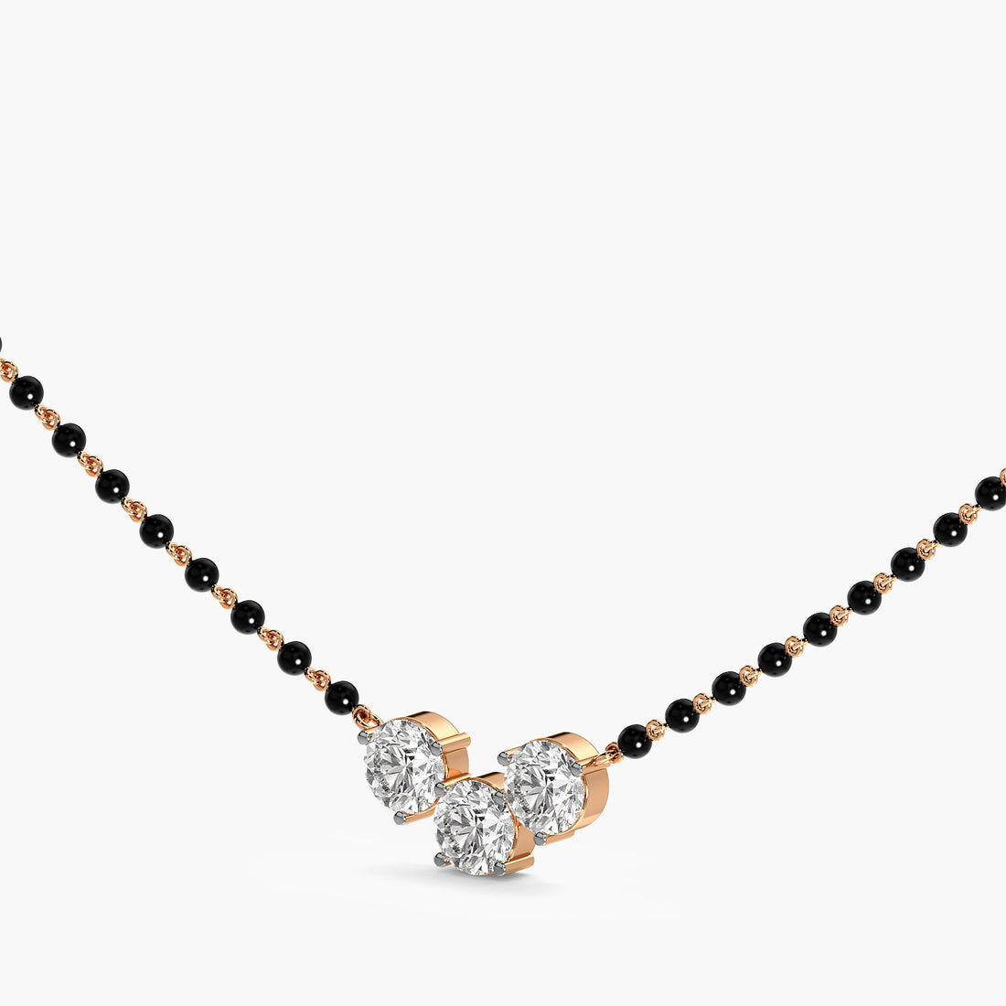 Triple Solitaire Mangalsutra - 3D View in Rose Gold - Diamond Pendant by Moena