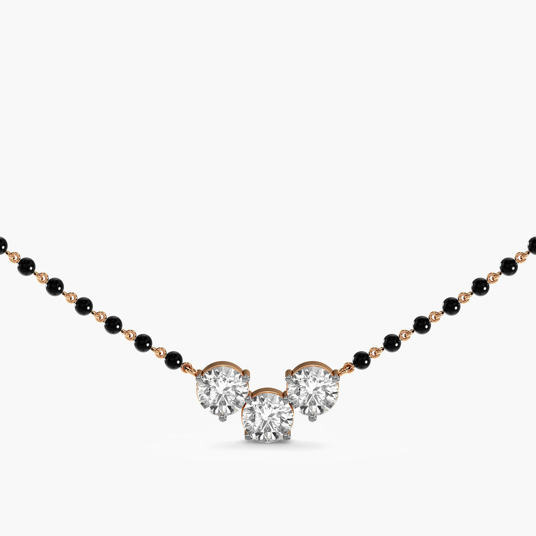 Triple Solitaire Mangalsutra - Front View in Rose Gold - Diamond Pendant by Moena