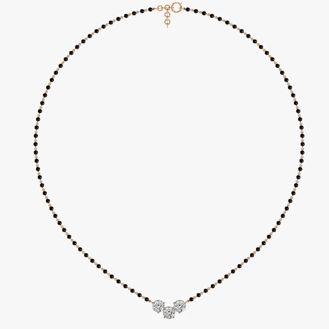 Triple Solitaire Mangalsutra - Full View in Rose Gold - Diamond Pendant by Moena