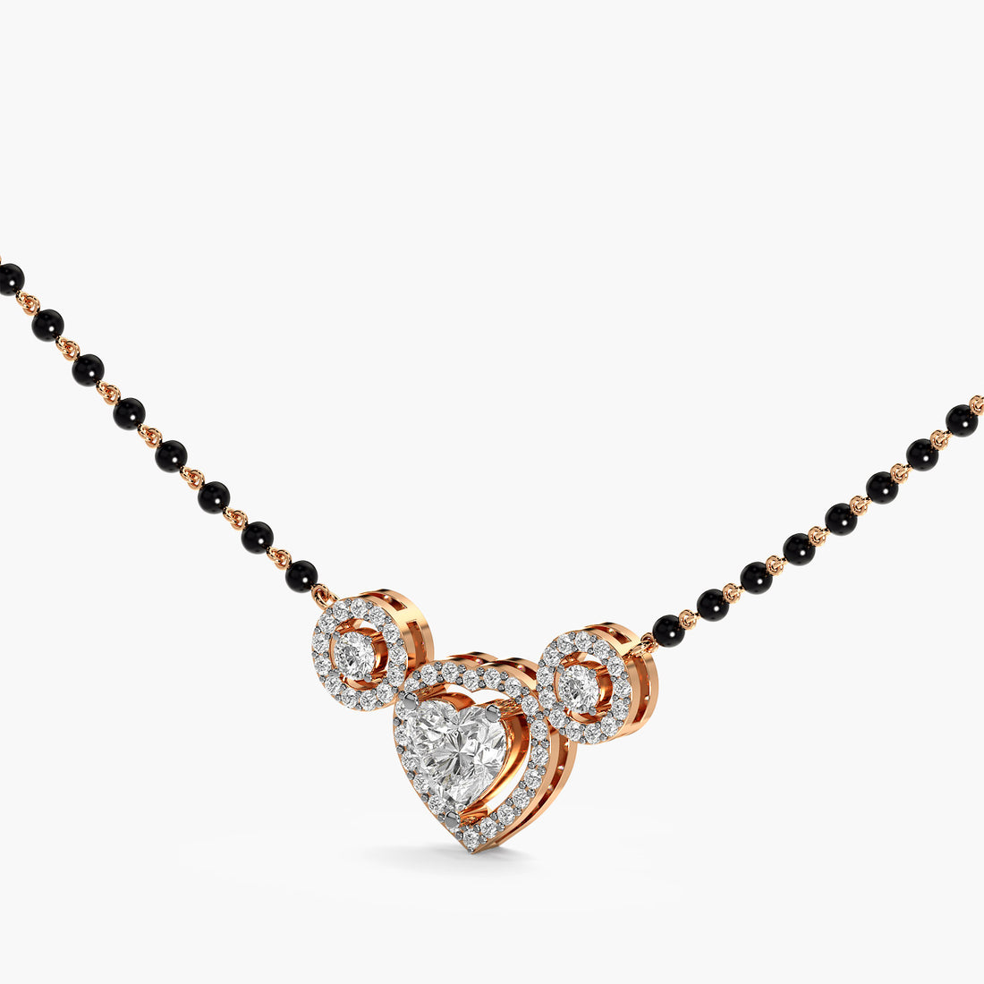 Heart Halo Mangalsutra - 3D View in Rose Gold - Heart Diamond Pendant by Moena