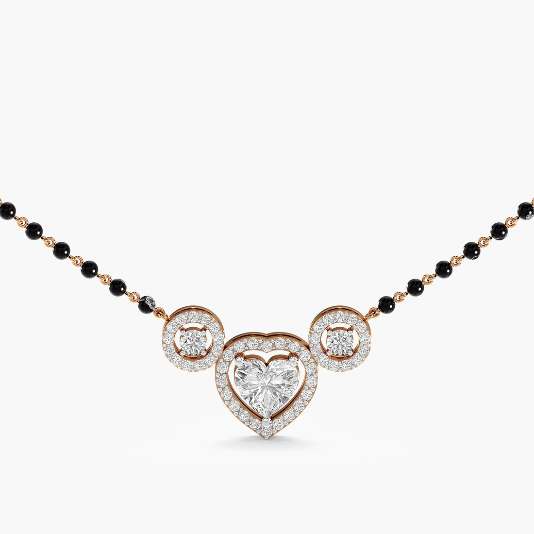 Heart Halo Mangalsutra - Front View in Rose Gold - Heart Diamond Pendant by Moena