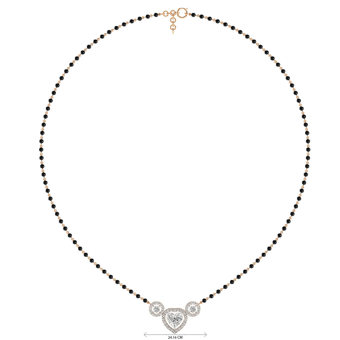Heart Halo Mangalsutra - Full View in Rose Gold - Heart Diamond Pendant by Moena