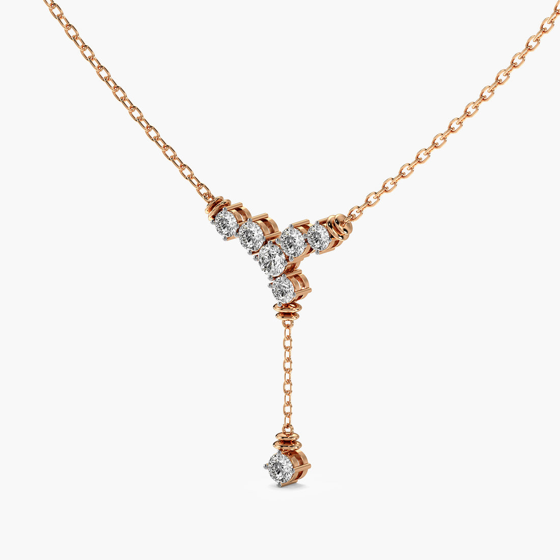Cascading Floral Diamond Necklace (With chain) - 3D View in Rose Gold - Diamond Pendant by Moena