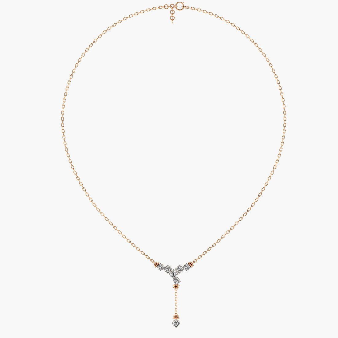 Cascading Floral Diamond Necklace (With chain) - Front View in Rose Gold - Diamond Pendant by Moena